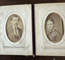Load image into Gallery viewer, 1860s 1870s Photo Album with Tintypes & CDVs Civil War Tax Stamps Ohio Antique
