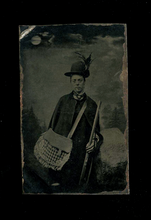 Load image into Gallery viewer, night time female hunter holding rifle full moon shotgun gun 1800s tintype photo