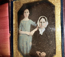 Load image into Gallery viewer, 1/4 Daguerreotype Tinted Blue Dress Girl & Mother 1840s