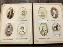 Load image into Gallery viewer, Leather Photograph Album + Victorian Era CDV & Cabinet Photos Antique 1800s