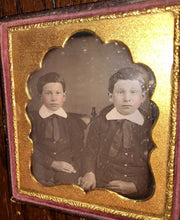 Load image into Gallery viewer, Daguerreotype Photo Creepy Twin Brothers with Bowl Hair Cuts Holding Hands 1800s