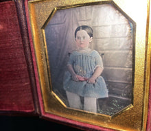 Load image into Gallery viewer, 1/6 Daguerreotype Photo Little Girl Tinted Blue Dress Quilt Or Blanket Backdrop