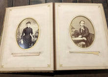 Load image into Gallery viewer, Leather Photograph Album + Victorian Era CDV & Cabinet Photos Antique 1800s