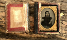 Load image into Gallery viewer, 1/9 Ruby Ambrotype Pretty Little Girl Distressed MOP Case, 1850s