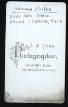 Load image into Gallery viewer, ID'd Stagecoach Driver Latrobe California Pioneer 1800s CDV Photo Sacramento