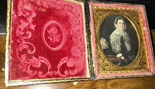 Load image into Gallery viewer, Daguerreotype Folk Art Painting Woman Holding Flowers #3828 Unusual Creepy 1800s