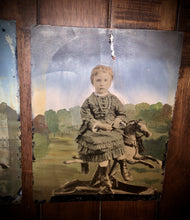 Load image into Gallery viewer, ON HOLD Painted Folk Art Tintypes STEELE Children on Rocking Horse Toy West Virginia