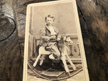 Load image into Gallery viewer, Hackensack New Jersey Boy Too Big for Toy Rocking Horse - 1800s CDV Photo