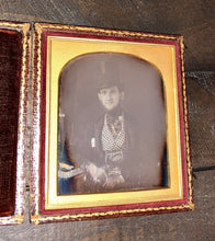 Load image into Gallery viewer, late 1840s daguerreotype handsome top hat man w/ books - author / writer type!