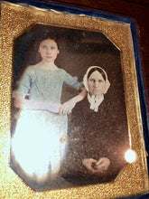 Load image into Gallery viewer, 1/4 Daguerreotype Tinted Blue Dress Girl & Mother 1840s