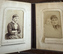 Load image into Gallery viewer, 1860s 1870s Photo Album with Tintypes & CDVs Civil War Tax Stamps Ohio Antique
