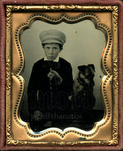 Load image into Gallery viewer, Little Boy in Cap Holding His Dog on Leash, 1/9 Ambrotype