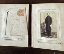 Load image into Gallery viewer, 1860s 1870s Photo Album with Tintypes & CDVs Civil War Tax Stamps Ohio Antique