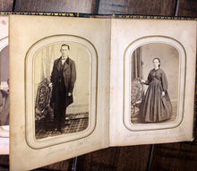Load image into Gallery viewer, 1860s Washington PA Photo Album w CDVs & Tintypes Some ID's Civil War Tax Stamps