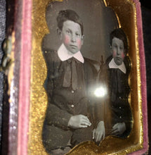 Load image into Gallery viewer, Daguerreotype Photo Creepy Twin Brothers with Bowl Hair Cuts Holding Hands 1800s