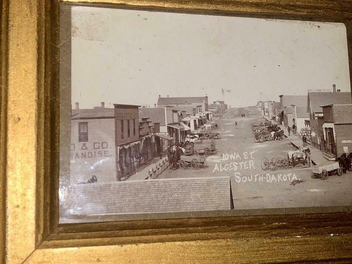 Antique Photo Street Scene Alcester South Dakota Storefronts Signs Fra