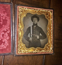 Load image into Gallery viewer, Ambrotype Photo Armed Confederate Civil War Soldier Bowie Knife Tinted Gun 1860s