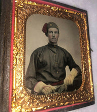 Load image into Gallery viewer, Civil War Zouave Soldier Possible ID - 4th Michigan? 1/6 Ambrotype 1860s Tinted