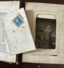 Load image into Gallery viewer, 1860s 1870s Photo Album with Tintypes & CDVs Civil War Tax Stamps Ohio Antique