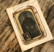 Load image into Gallery viewer, ID'd Civil War Soldier + Gem Tintype of Wife - 20th Maine Infantry / Gettysburg