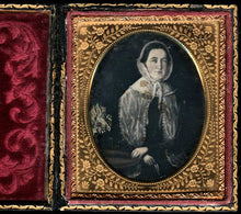 Load image into Gallery viewer, Daguerreotype Folk Art Painting Woman Holding Flowers #3828 Unusual Creepy 1800s