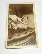 Load image into Gallery viewer, Post Mortem Little Girl On Sofa Holding Flowers, Open Eyes Vermont Photographer