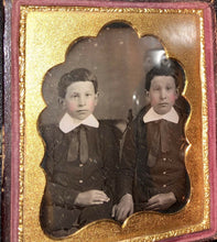 Load image into Gallery viewer, Daguerreotype Photo Creepy Twin Brothers with Bowl Hair Cuts Holding Hands 1800s