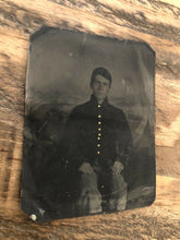 Load image into Gallery viewer, Teenage Civil War Soldier Camp Scene 1860s 1/6 Tintype Photo