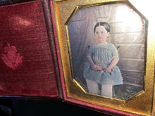 Load image into Gallery viewer, 1/6 Daguerreotype Photo Little Girl Tinted Blue Dress Quilt Or Blanket Backdrop