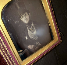 Load image into Gallery viewer, late 1840s daguerreotype handsome top hat man w/ books - author / writer type!