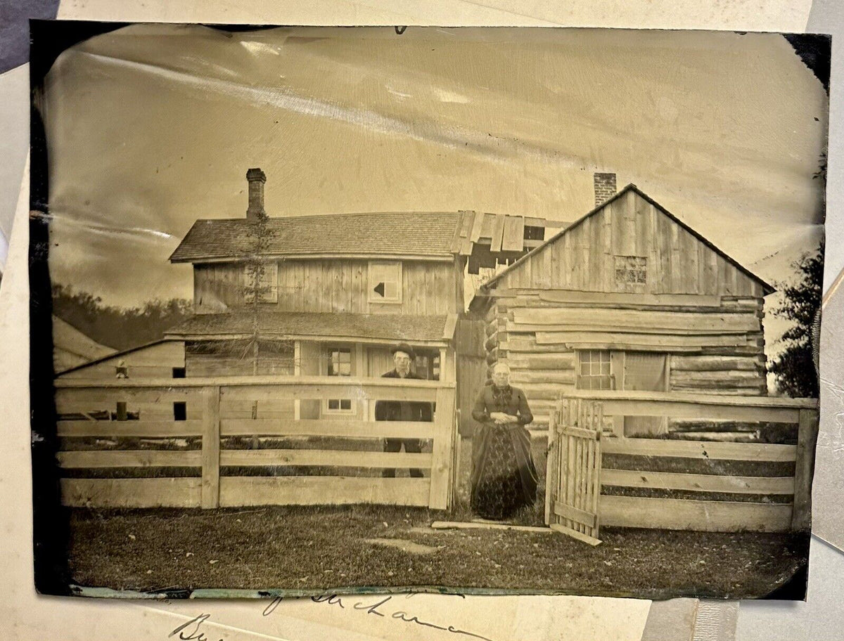 Ferrotype Ancien France Photo Plage Cabane Groupe Vintage 1890