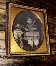 Load image into Gallery viewer, 1/6 Daguerreotype Photo Little Boy with Feather Hat Open Book Or Toy 1800s 1850s