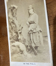 Load image into Gallery viewer, RARE CDV OF FEMALE TAXIDERMIST MRS MAXWELL / NATURALIST IN THE FIELD WITH RIFLE