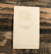 Load image into Gallery viewer, 1860s cdv photo cute little ID'd girl wearing dress & apron, civil war tax stamp