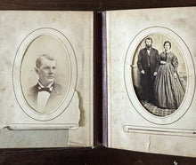 Load image into Gallery viewer, 1860s 1870s Photo Album with Tintypes & CDVs Civil War Tax Stamps Ohio Antique