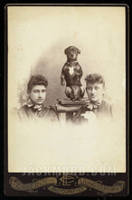Load image into Gallery viewer, Funny Antique Photo Sisters & Cute Trick Dog - "We Three Remmies" ~ Montana 1800s