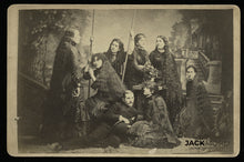 Load image into Gallery viewer, Long Hair Growing Sutherland Sisters with their Manager 1880s Cabinet Card