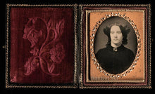 Load image into Gallery viewer, 1850s Daguerreotype Woman (Widow?) in Black Mourning Dress & Brooch