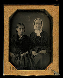 1/4 1840s Daguerreotype ID'd Woman + Girl Mourning OAT FAMILY Philadelphia
