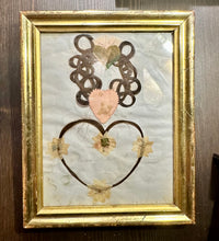 Load image into Gallery viewer, Antique Burning Hearts Hair Memorial in Frame / 1830s Ohio / Two ID&#39;d People
