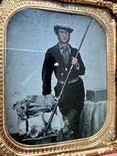 Load image into Gallery viewer, Amazing Outdoorsman Ambrotype Fishing &amp; Camping Gear + Knife 1850s Photo
