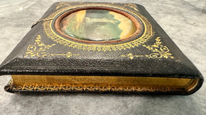 1/4 Ambrotype Tinted VERY RARE Painted Leather Book Case Post Mortem Int
