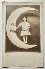 Load image into Gallery viewer, ID'd Little Girl Standing Paper Prop Moon 1910s Antique Photo RPPC San Francisco

