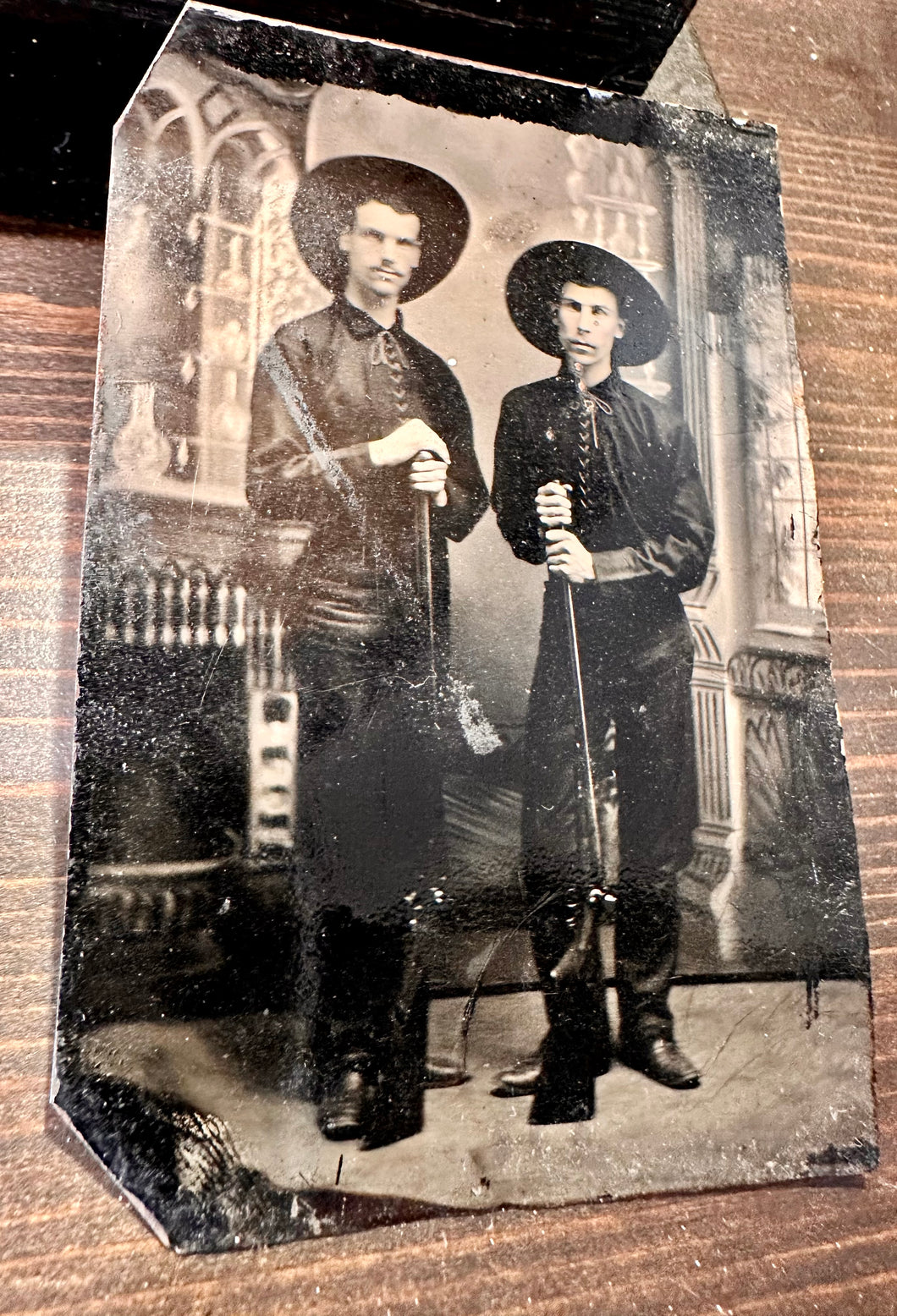 Antique Western Tintype Photo / Armed Cowboys with Rifles & Matching Outfits