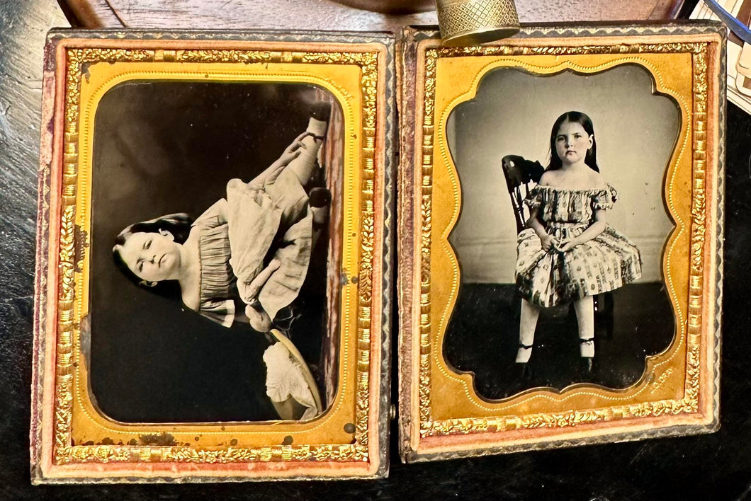 Two 1/4 Tintype Photo of Little Girl or Sisters TENNESSEE Photographer 1850s