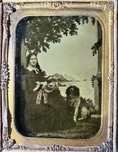 Load image into Gallery viewer, 1/4 Ambrotype Photo Pretty Woman And Her Dog 1850s
