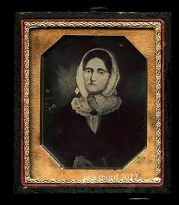 1/6 Daguerreotype of 18th Century Folk Art Painting - ID'd WOMAN with Note