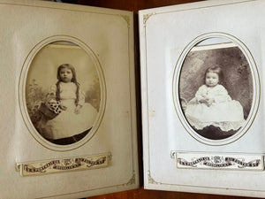 Large leather photo album with cabinet cards CDV and tintypes