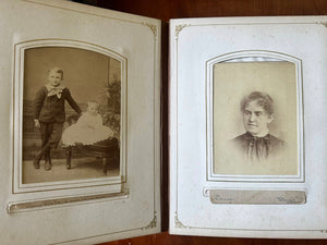 Large leather photo album with cabinet cards CDV and tintypes