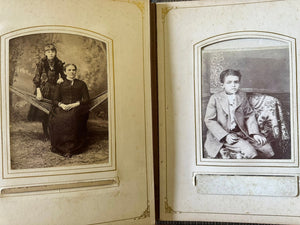Large leather photo album with cabinet cards CDV and tintypes